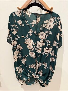 West Kei Teal Floral V-Neck Twist-Front Blouse